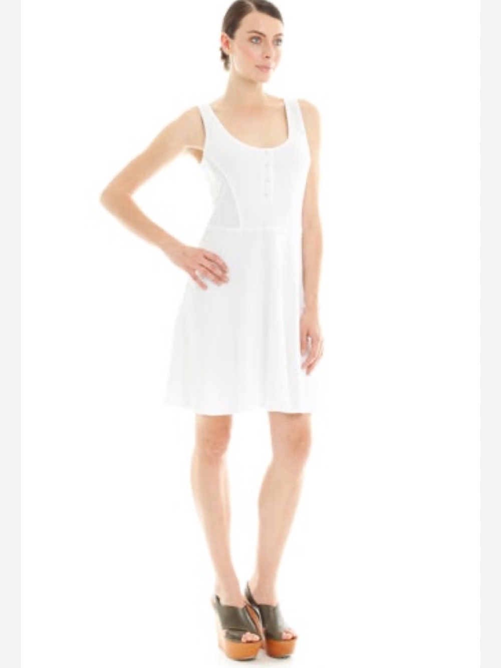 THREE DOTS Sleeveless Scoop Neck White Skater Dress S